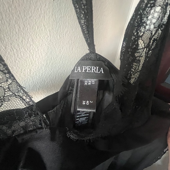 La perla black tea rose silk sheer lace maxi nightgown chemise lingerie gown - Picture 3 of 3